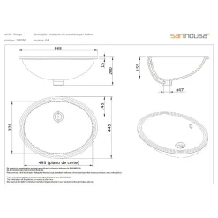 Sanindusa Vasque ovale a encastrer par dessous 57x45 hauteur 20cm porcelaine vitrifiée VOUGA blanche (vidage non inclus)* Vasque À Encastrer