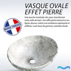Dileci Vasque ovale effet pierre naturel (41,5 x 33,5 x 14,5 cm) -