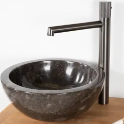 Wanda Collection Vasque ronde Barcelone à poser en marbre de couleur noir - diamètre 30 cm