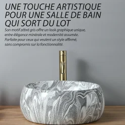 Dileci Vasque ronde creuse effet gris zébré (diamètre 40 cm) -
