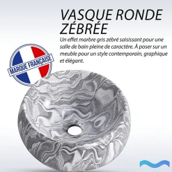 Dileci Vasque ronde creuse effet gris zébré (diamètre 40 cm) -