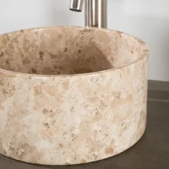Wanda Collection Vasque salle de bain ronde à poser en marbre Ulysse 30 cm crème* Vasque À Poser