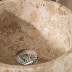 Wanda Collection Vasque salle de bain ronde à poser en marbre Ulysse 30 cm crème* Vasque À Poser