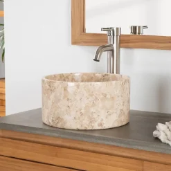 Wanda Collection Vasque salle de bain ronde à poser en marbre Ulysse 30 cm crème* Vasque À Poser