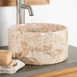 Wanda Collection Vasque salle de bain ronde à poser en marbre Ulysse 30 cm crème* Vasque À Poser