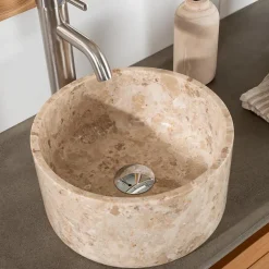 Wanda Collection Vasque salle de bain ronde à poser en marbre Ulysse 30 cm crème* Vasque À Poser