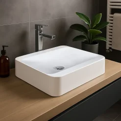 Ambra Vasque salle de bain semi-encastrée rectangulaire 45 cm en Pierre de synthèse finition mat - Hanaé