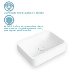 Ambra Vasque salle de bain semi-encastrée rectangulaire 45 cm en Pierre de synthèse finition mat - Hanaé