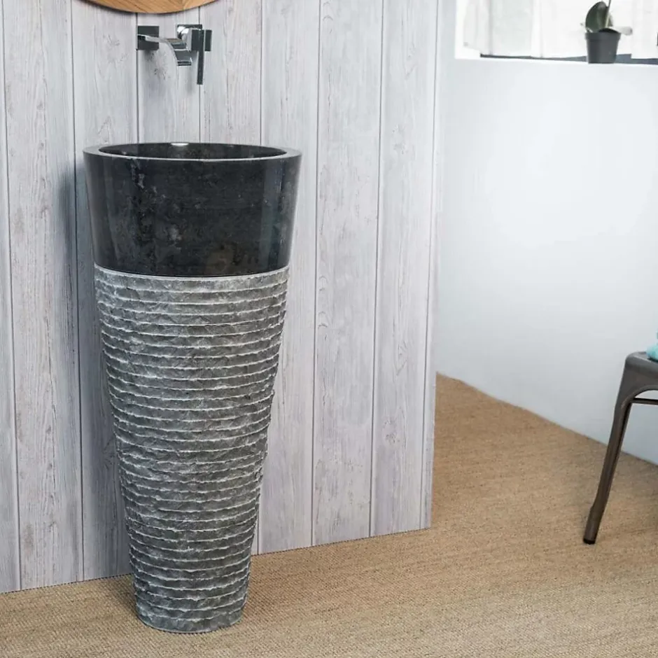 Wanda Collection Vasque salle de bain sur pied en pierre Florence noir* Lavabo
