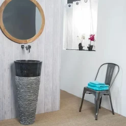 Wanda Collection Vasque salle de bain sur pied en pierre Florence noir* Lavabo