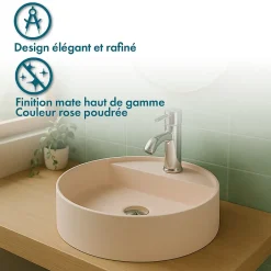 Ambra Vasque Semi-Encastrée - 42,5 cm - en Solid surface - Beige Rosé - Aurélie* Vasque À Encastrer