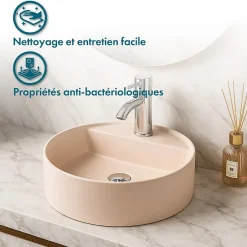 Ambra Vasque Semi-Encastrée - 42,5 cm - en Solid surface - Beige Rosé - Aurélie* Vasque À Encastrer