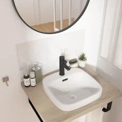 Homesight Vasque semi-encastrée carrée céramique blanc Carla