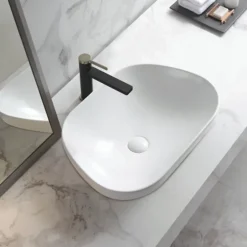 Homesight Vasque semi-encastrée galet céramique blanc Ola