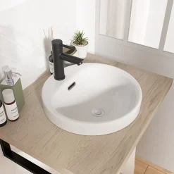 Homesight Vasque semi-encastrée ronde céramique blanc Carla* Vasque À Encastrer