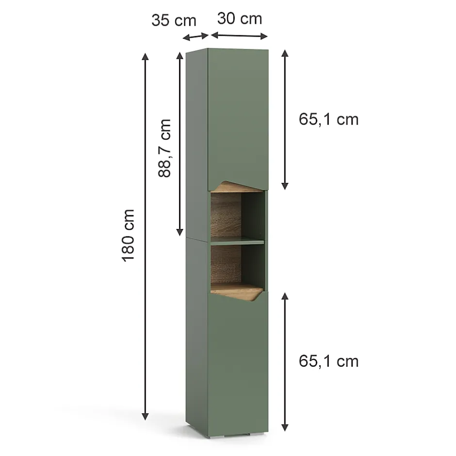 Vicco Vert/Artisan 30x180cm avec portes et compartiments ouverts