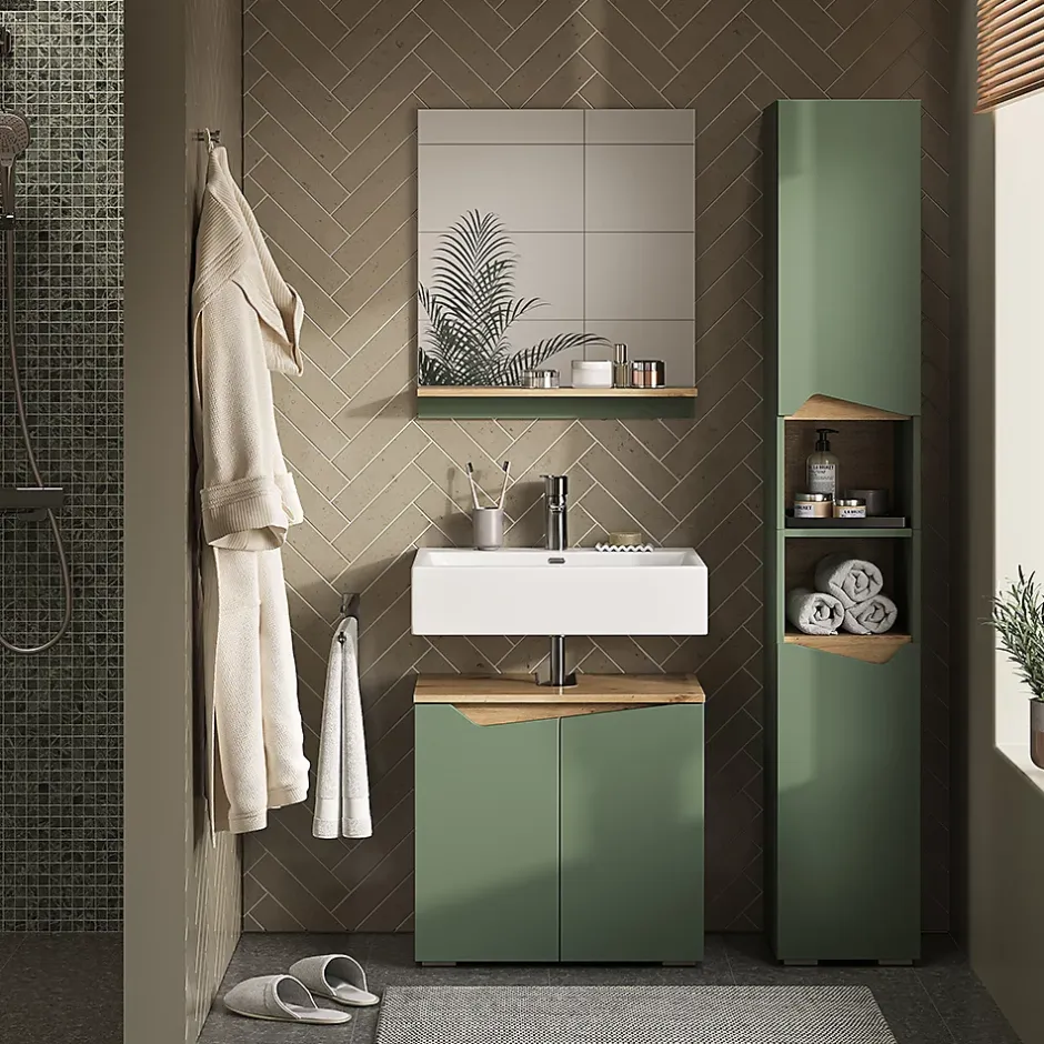 Vicco Vert/Artisan 30x180cm avec portes et compartiments ouverts