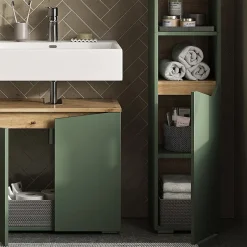 Vicco Vert/Artisan 30x180cm avec portes et compartiments ouverts