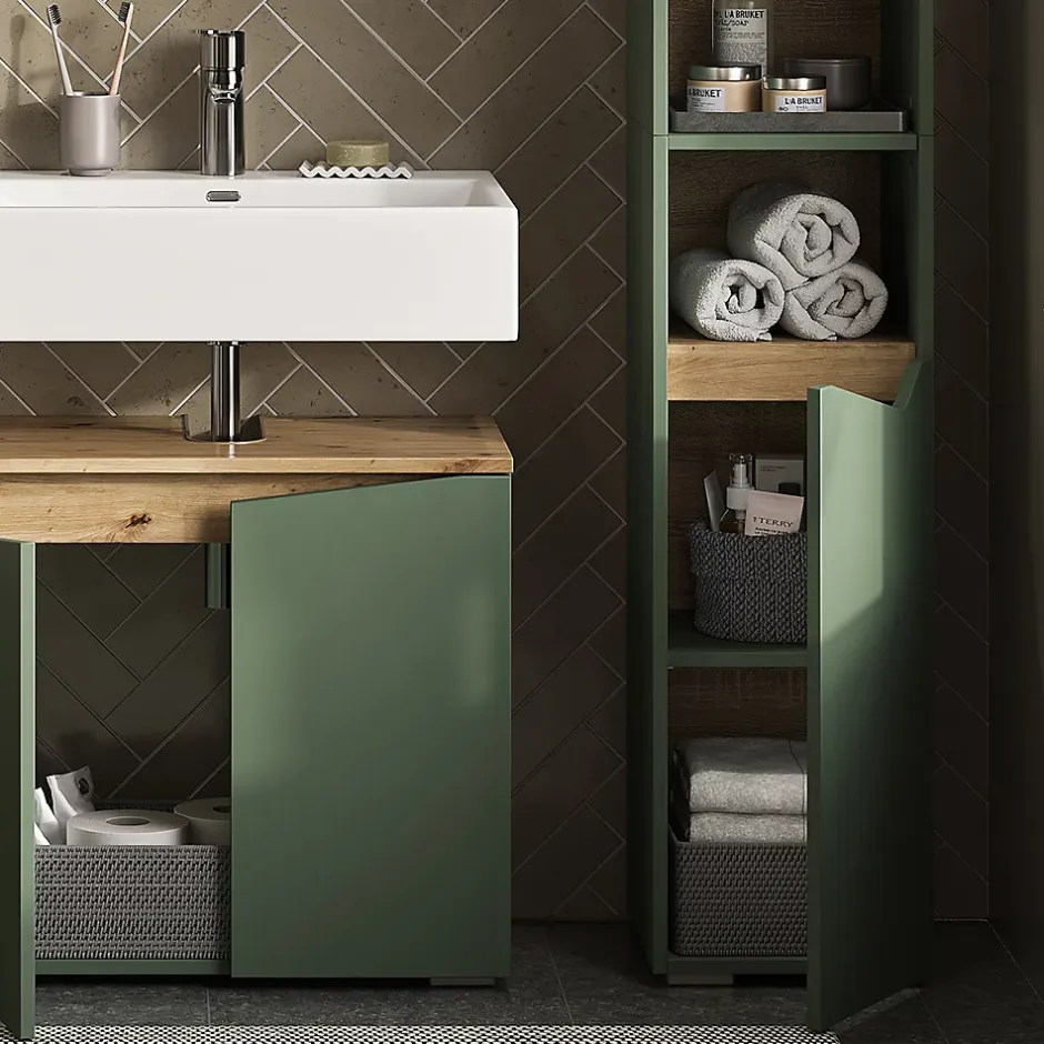 Vicco Vert/Artisan 30x180cm avec portes et compartiments ouverts