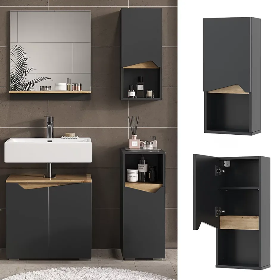 Vicco Armoire de Anthracite 30x67cm avec porte et compartiment ouvert