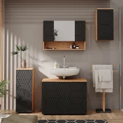 Vicco Armoire de salle de bain Anthracite avec structure en nid dabeille 30x59cm 2 compartiments, salle de bain* Armoire De Salle De Bains