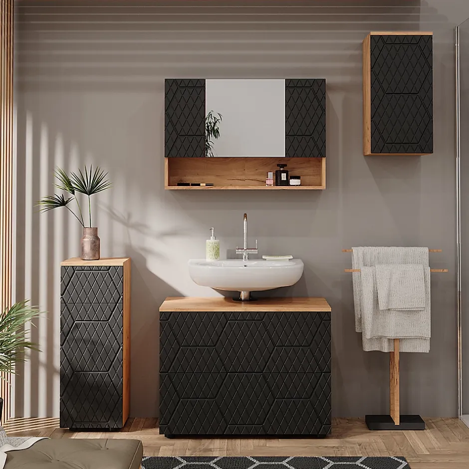 Vicco Armoire de salle de bain Anthracite avec structure en nid dabeille 30x59cm 2 compartiments, salle de bain* Armoire De Salle De Bains