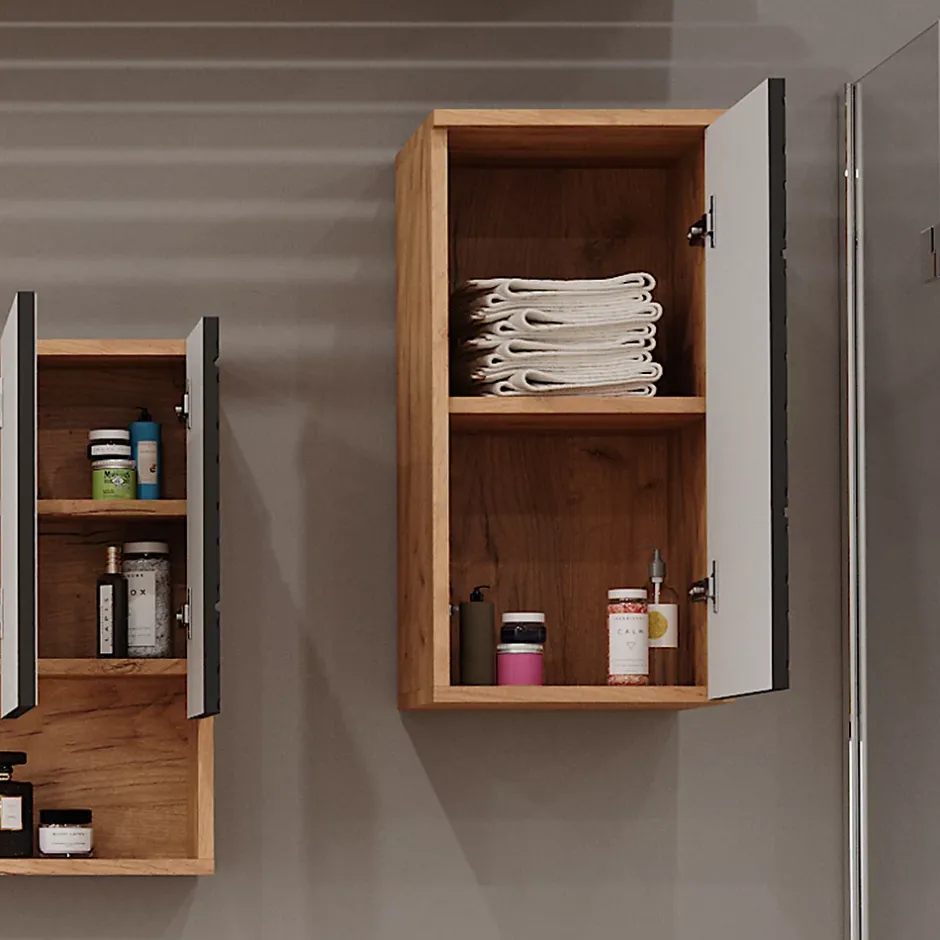 Vicco Armoire de salle de bain Anthracite avec structure en nid dabeille 30x59cm 2 compartiments, salle de bain* Armoire De Salle De Bains