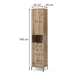 Vicco Armoire de salle de bain Chêne Viking 40x190cm avec porte et tiroir* Colonne De Salle De Bains