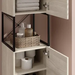 Vicco Armoire de salle de bain Chêne/noir 36x185cm avec 2 portes