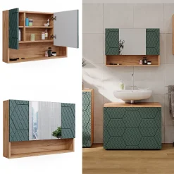 Vicco Armoire de salle de bain avec miroir Vert/force de lor Chêne 80.1x55cm