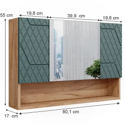 Vicco Armoire de salle de bain avec miroir Vert/force de lor Chêne 80.1x55cm