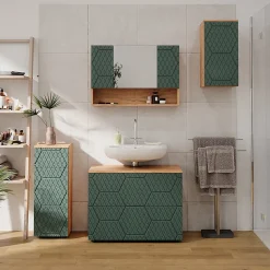Vicco Armoire de salle de bain avec miroir Vert/force de lor Chêne 80.1x55cm