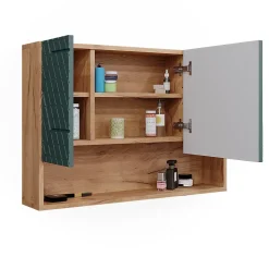 Vicco Armoire de salle de bain avec miroir Vert/force de lor Chêne 80.1x55cm