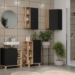 Vicco Armoire de salle de bain Anthracite 50x75cm avec porte et compartiments ouverts* Armoire De Salle De Bains
