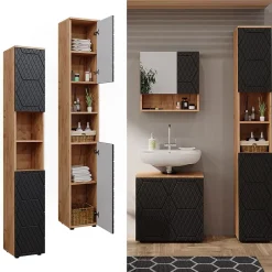 Vicco Armoire de salle de bain Anthracite avec structure en nid dabeille 30x192cm