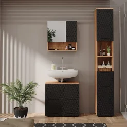 Vicco Armoire de salle de bain Anthracite avec structure en nid dabeille 30x192cm