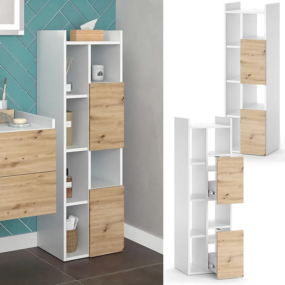 Vicco Armoire de salle de bain Blanc 36x117cm avec 2 tiroirs