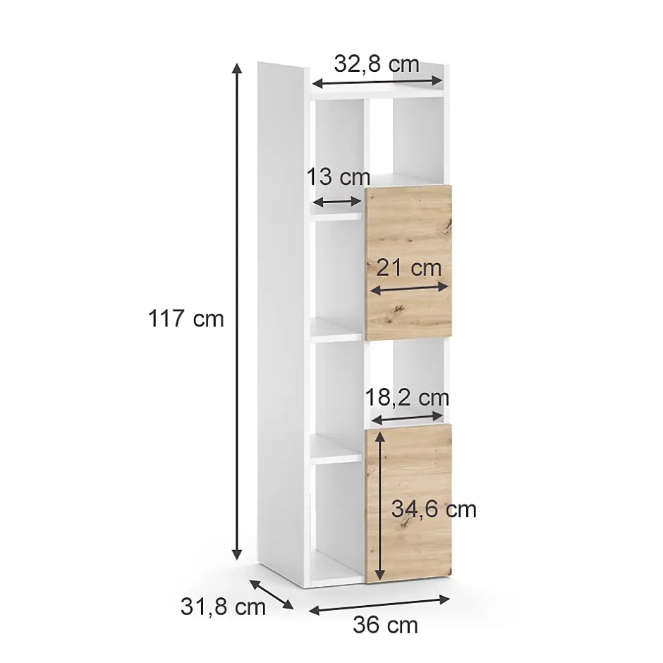 Vicco Armoire de salle de bain Blanc 36x117cm avec 2 tiroirs