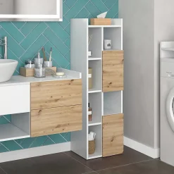 Vicco Armoire de salle de bain Blanc 36x117cm avec 2 tiroirs