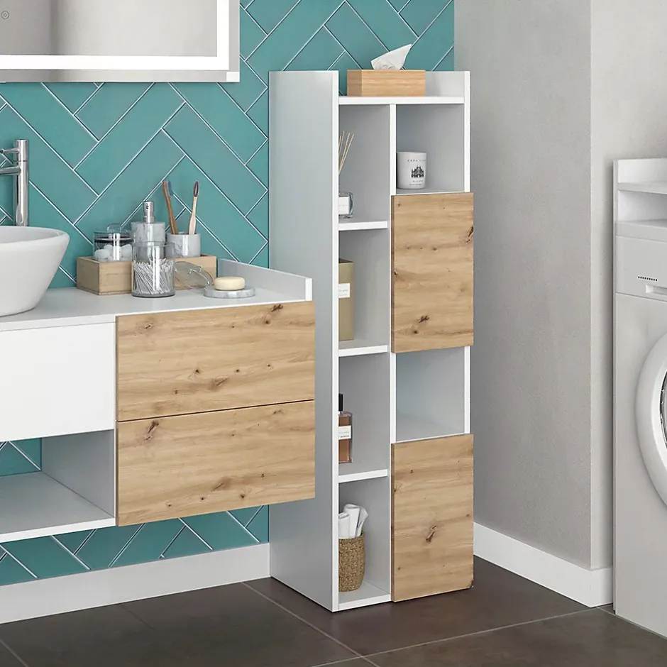 Vicco Armoire de salle de bain Blanc 36x117cm avec 2 tiroirs