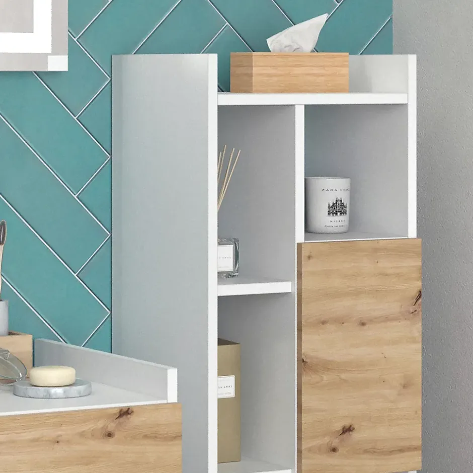 Vicco Armoire de salle de bain Blanc 36x117cm avec 2 tiroirs