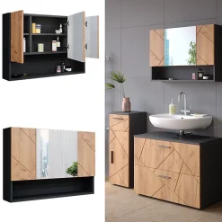 Vicco Armoire de toilette Chêne doré/anthracite 80.1x55cm