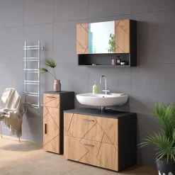 Vicco Armoire de toilette Chêne doré/anthracite 80.1x55cm