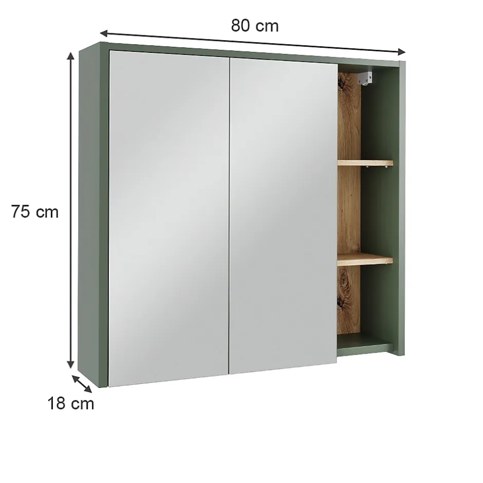 Vicco Armoire de toilette Vert/Artisan 80x75cm avec des étagères ouvertes* Armoire De Toilette
