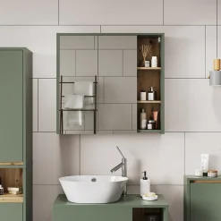 Vicco Armoire de toilette Vert/Artisan 80x75cm avec des étagères ouvertes* Armoire De Toilette
