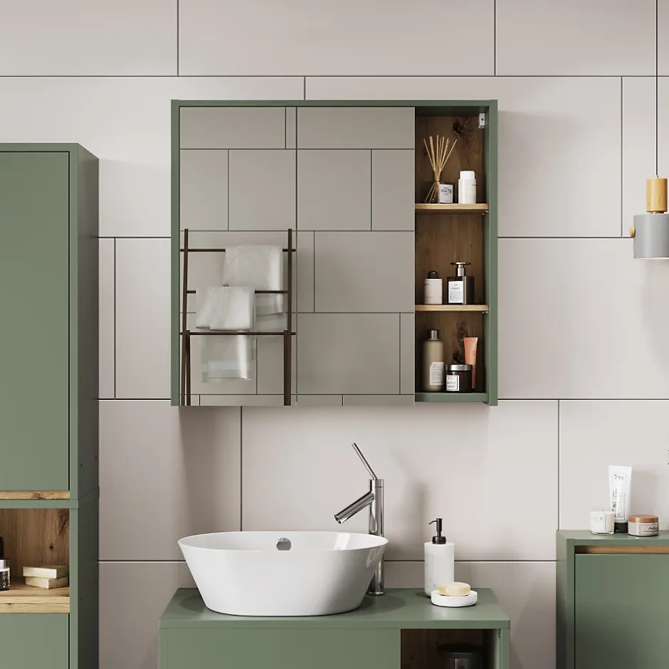 Vicco Armoire de toilette Vert/Artisan 80x75cm avec des étagères ouvertes* Armoire De Toilette