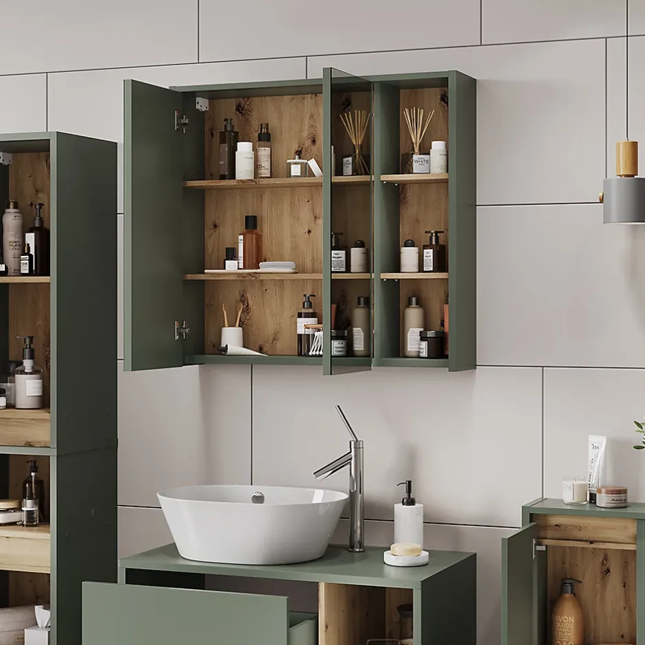 Vicco Armoire de toilette Vert/Artisan 80x75cm avec des étagères ouvertes* Armoire De Toilette