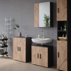 Vicco Armoire de toilette avec miroir Anthracite/chêne doré 60x75cm* Armoire De Toilette