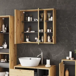 Vicco Armoire de toilette Artisan/gris 80x75cm avec des étagères ouvertes* Armoire De Toilette