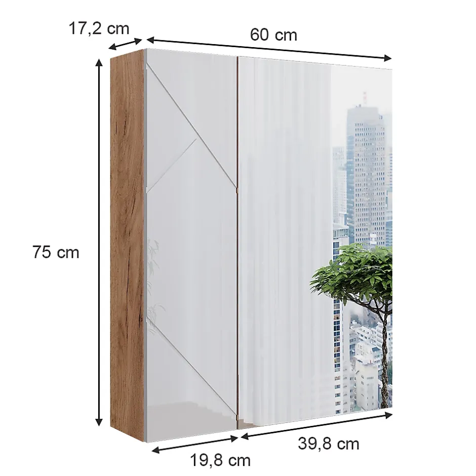 Vicco Armoire de toilette Chêne doré/blanc brillant 60x75cm* Armoire De Toilette